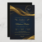 金ゴールド輝く波が青い卒業式に 招待状 (正面/裏面)