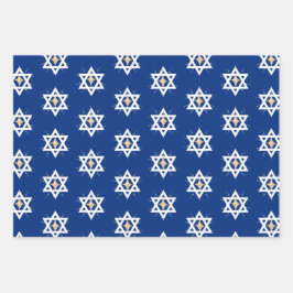 金ゴールド輝く・ブライト・スター・オブ・デービッド・ハヌカ ラッピングペーパーシート