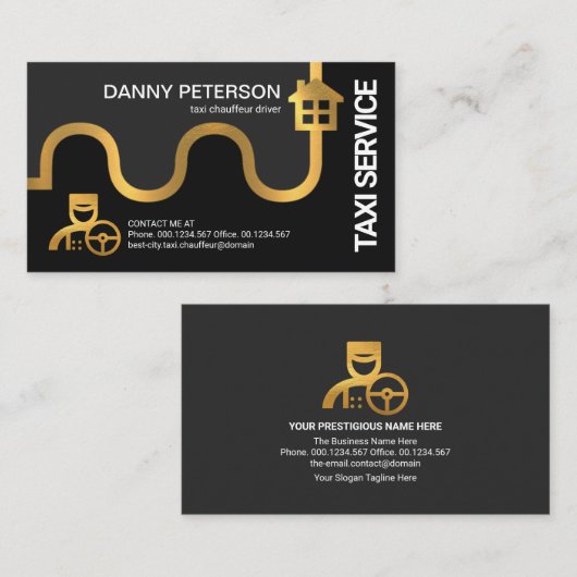 金ゴールド輸送タクシー路線ホームデスティネーションドライバー 名刺 (正面/裏面)