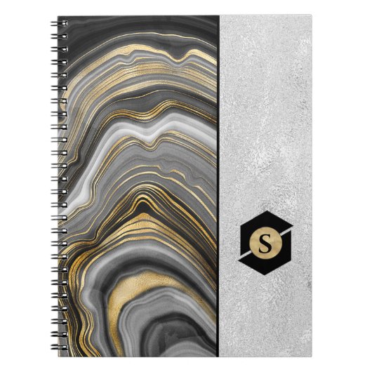 金ゴールド造粒銀パターン及び質感のある銀 ノートブック (正面)