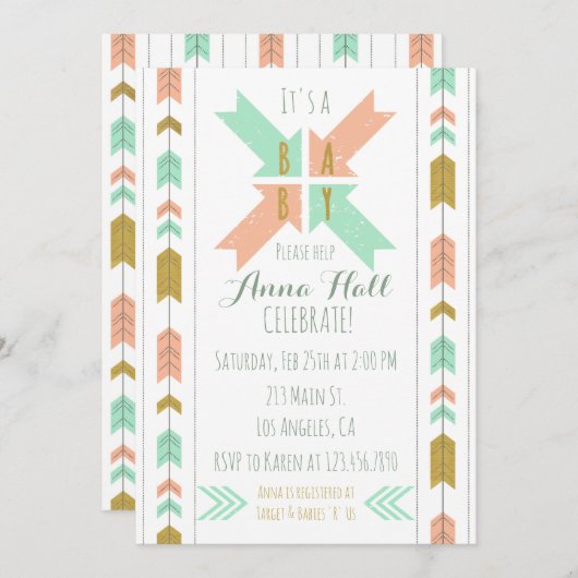 金ゴールド部族矢印ベビーシャワー招待状 招待状 (正面/裏面)
