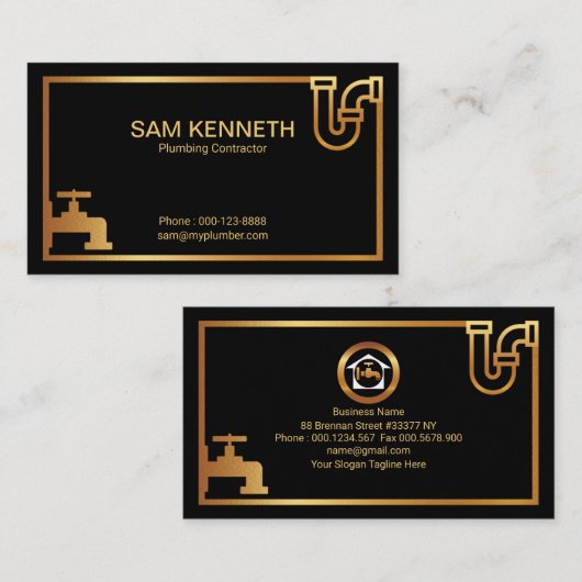 金ゴールド配フェイク管アイコンクリエイティブ縁ど金ゴールド 名刺 (正面/裏面)