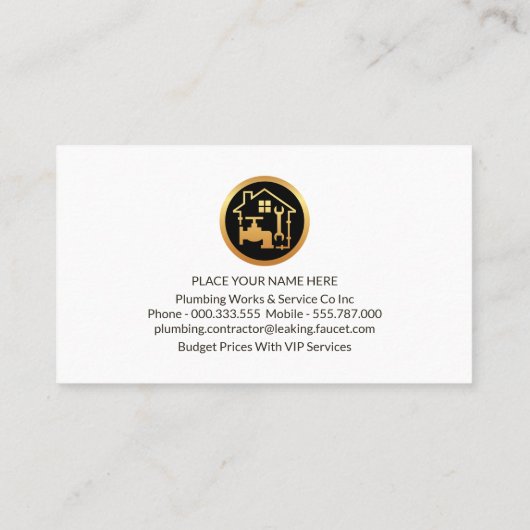 金ゴールド配管暖房アイコン配管工 名刺 (裏面)