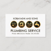 金ゴールド配管暖房アイコン配管工 名刺 (正面)