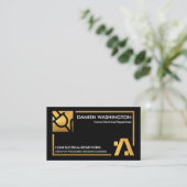 金ゴールド配線フレームブラック電気エンジニアリング 名刺 (スタンド正面)