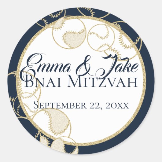 金ゴールド野球ソフトボールスポーツ(ユダヤ教の)バル・ミツバー ラウンドシール (正面)