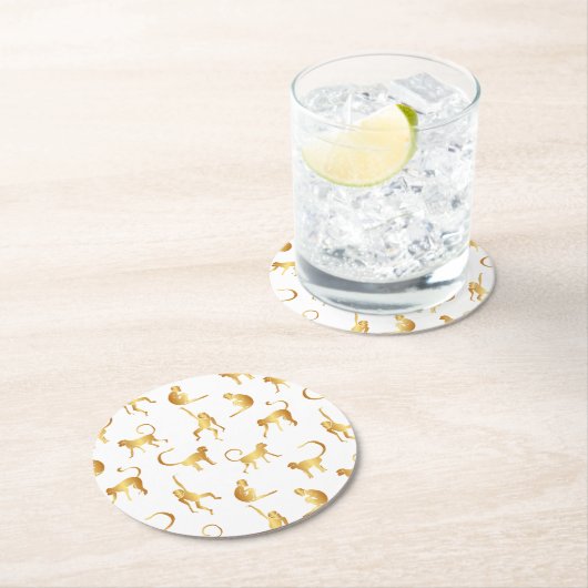 金ゴールド野生のサル熱帯林 ラウンドペーパーコースター (インサイチュ)