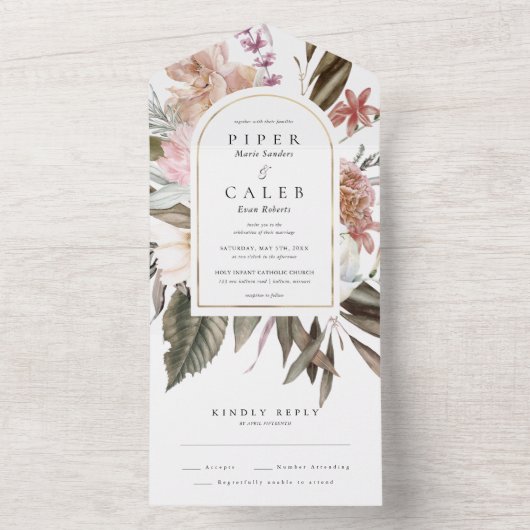 金ゴールド野結婚花弓 オールインワン招待状