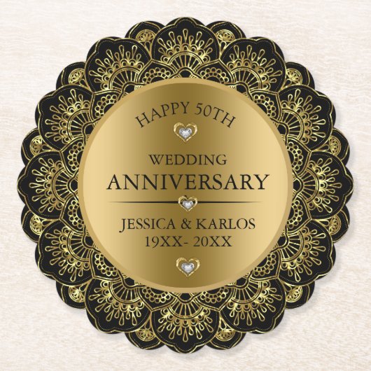 金ゴールド金ゴールド50結婚周年 ペーパーコースター (正面)