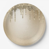 金ゴールド金属グリッターエレガント滴  ペーパープレート (正面)