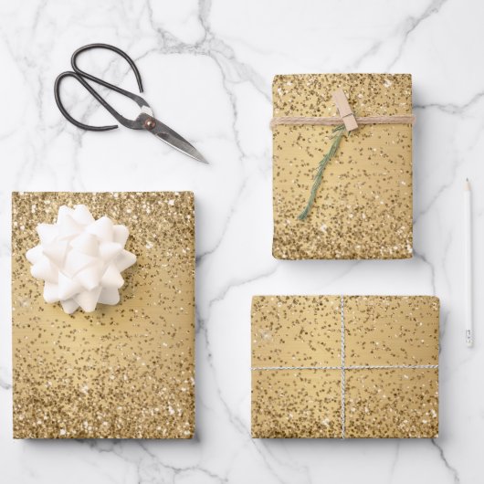 金ゴールド金属グリッタースパークルパターン ラッピングペーパーシート (正面)