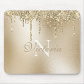 金ゴールド金属グリッタードリップモノグラムエレガント マウスパッド (正面)