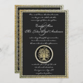 金ゴールド金属スワールツリー縁ど金ゴールド結婚の 招待状 (正面/裏面)