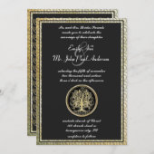 金ゴールド金属スワールツリー縁ど金ゴールド結婚の 招待状 (正面/裏面)