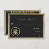 金ゴールド金属スワールツリー金ゴールド縁どウェディングRSVP 出欠カード (正面/裏面)