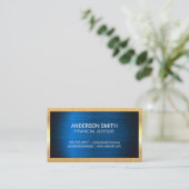 金ゴールド金属フレーム |青い金属の背景 名刺 (スタンド正面)