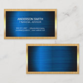 金ゴールド金属フレーム |青い金属の背景 名刺 (正面/裏面)