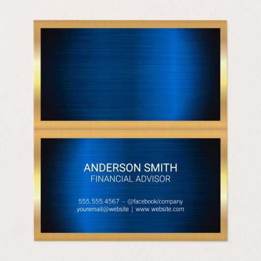 金ゴールド金属フレーム |青い金属の背景 名刺 (外部フラット)