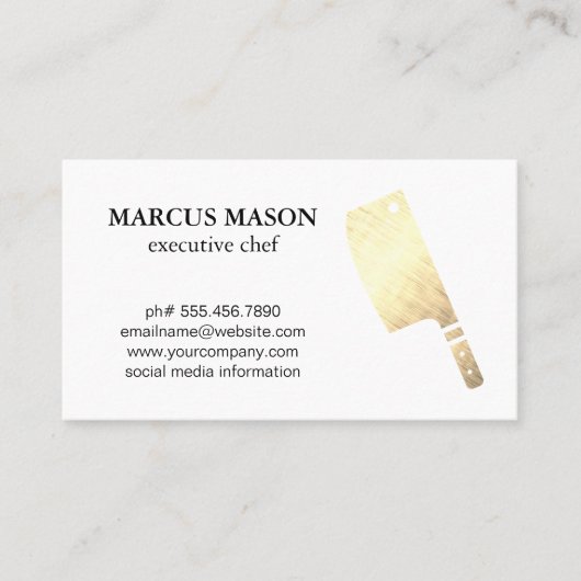 金ゴールド金属ブッチャーナイフ 名刺 (正面)