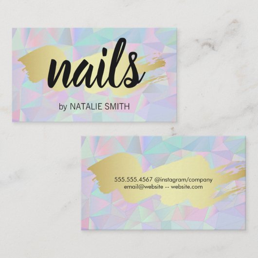 金ゴールド金属ブラシ | 幾何学的ホログラフィック 名刺 (正面/裏面)