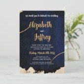 金ゴールド金属ブラシ |濃い青のテクスチャ 招待状 (スタンド正面)