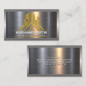金ゴールド金属ブラシ |高級エステート実在ロゴ 名刺 (正面/裏面)