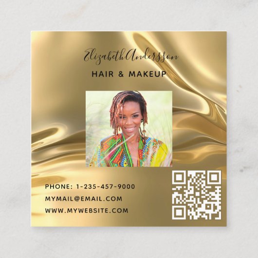 金ゴールド金属プロフィール写真qrコード スクエア名刺 (裏面)