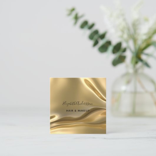 金ゴールド金属プロフィール写真qrコード スクエア名刺 (スタンド正面)