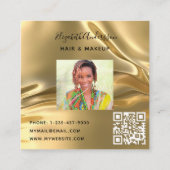 金ゴールド金属プロフィール写真qrコード スクエア名刺 (裏面)