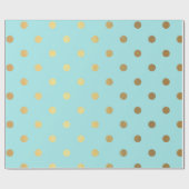 金ゴールド金属ホイルの水玉模様のティール（緑がかった色）の水のモダン ラッピングペーパー (フラット)