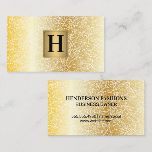 金ゴールド金属モノグラム |白い金ゴールドテクスチャ 名刺 (正面/裏面)