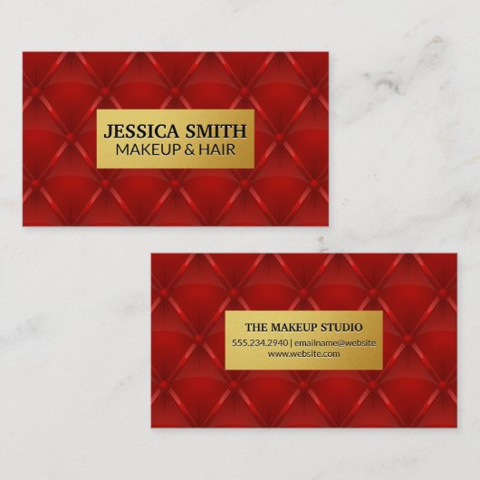 金ゴールド金属枠 |赤い塗りつぶし背景 名刺 (正面/裏面)