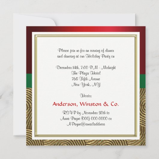 金ゴールド金属渦巻き旋回、リボンクリスマスパーティー 招待状 (裏面)