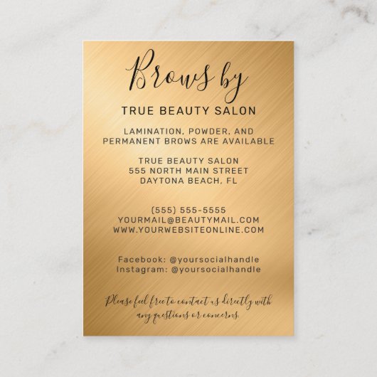 金ゴールド金属眉アフターケアアイコン 名刺 (裏面)