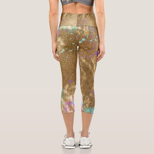 金ゴールド金属箔グリッター芸術的モダングラム カプリレギンス (裏面)