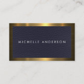 金ゴールド金属縁ど |ブルーレザーテクスチャ 名刺 (正面)