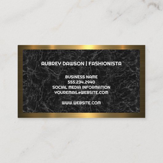 金ゴールド金属縁ど |黒い大理石 名刺 (裏面)