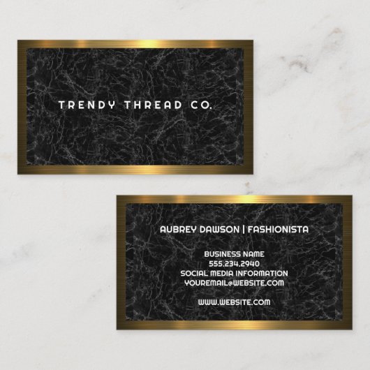 金ゴールド金属縁ど |黒い大理石 名刺 (正面/裏面)
