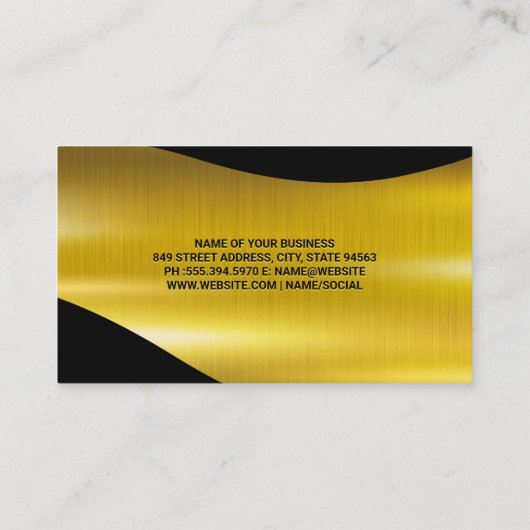 金ゴールド金属製ブラシ及びブラックビジネスカード 名刺 (裏面)