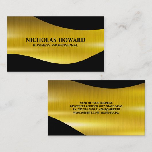 金ゴールド金属製ブラシ及びブラックビジネスカード 名刺 (正面/裏面)