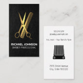 金ゴールド金属鋏コーム |レザーテクスチャ 名刺 (正面/裏面)