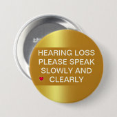 金ゴールド金属難聴3"ボタン 缶バッジ (正面&裏面)