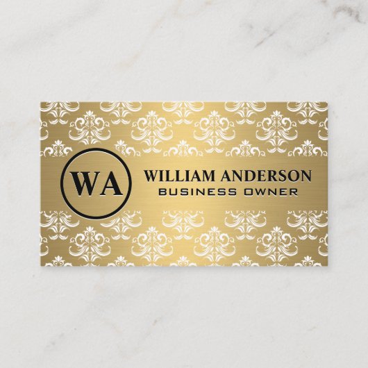 金ゴールド金属 |ダマスクパターン |モノグラム割引 割引カード (正面)