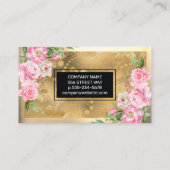 金ゴールド金属 |ピンクの花の名刺 名刺 (裏面)