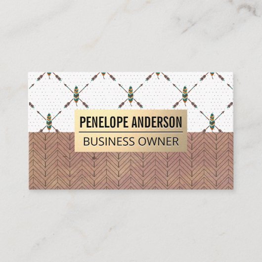 金ゴールド金属 |フェザー・ボヘミアン・パターン 名刺 (正面)