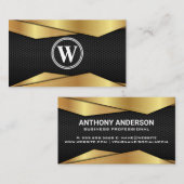 金ゴールド金属 | ブラックメタルテクスチャ 名刺 (正面/裏面)