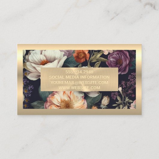 金ゴールド金属 |ヴィンテージエレガントの花模様 名刺 (裏面)