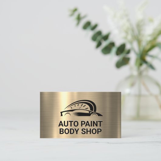 金ゴールド金属 | 定型化された車のロゴ 名刺 (スタンド正面)