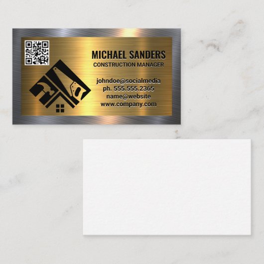 金ゴールド金属 |建築ロゴ |実在財産 名刺 (正面/裏面)