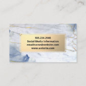 金ゴールド金属 |青い大理石テクスチャ 名刺 (裏面)